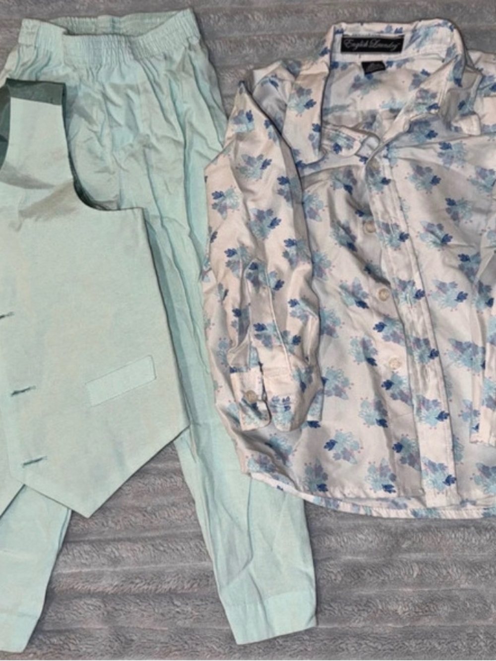 English Laundry Light Blue Floral Button-Down Shirt with Mint Vest & Trousers